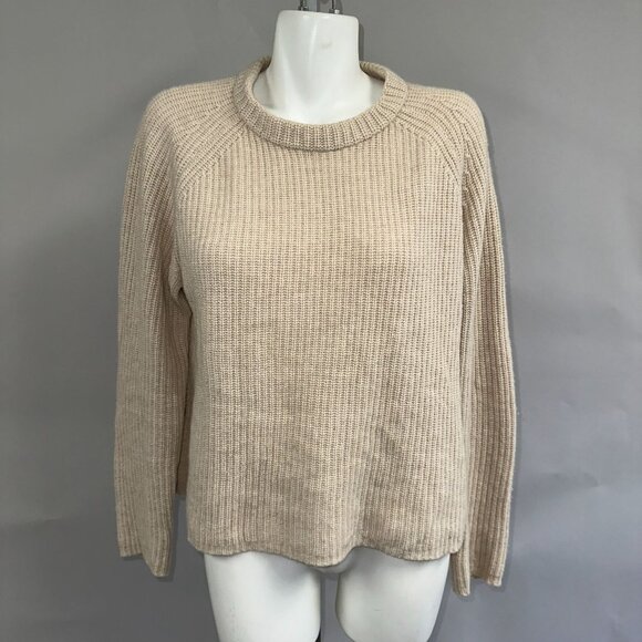 Jenni Kayne Oatmeal Ribbed Cashmere Fisherman Sweater Womens Size L Minimalist - Picture 2 of 8